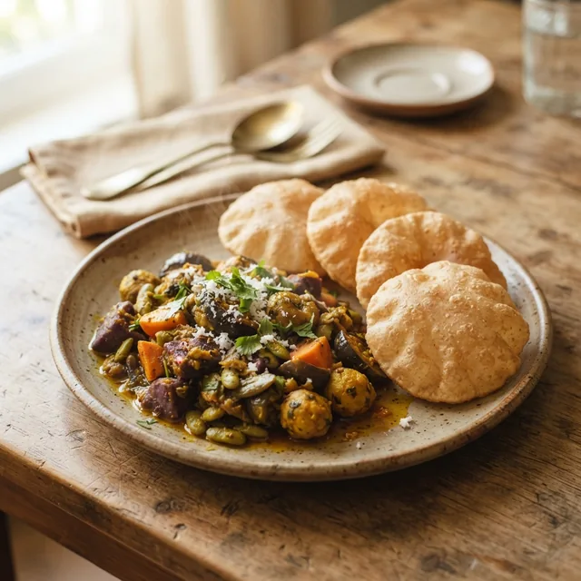 Gujarati Undhiyu + Puri (1 plate)