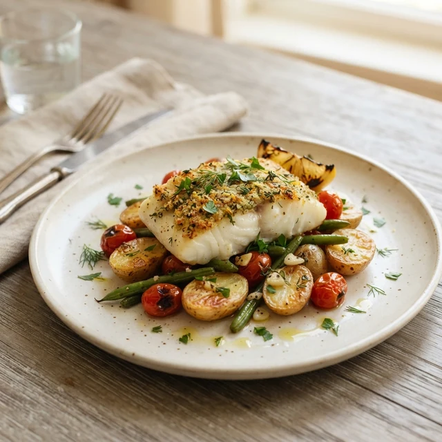 Baked Cod with Potatoes (1 plate)